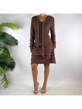 Vintage Y2K Pura Vida Brown Knit Cottagecore Fairy Grunge Long Sleeve Dress / XL